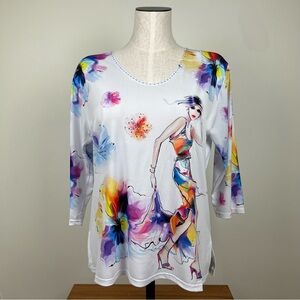 Valentina 3/4 Sleeve Embellished Artsy Top